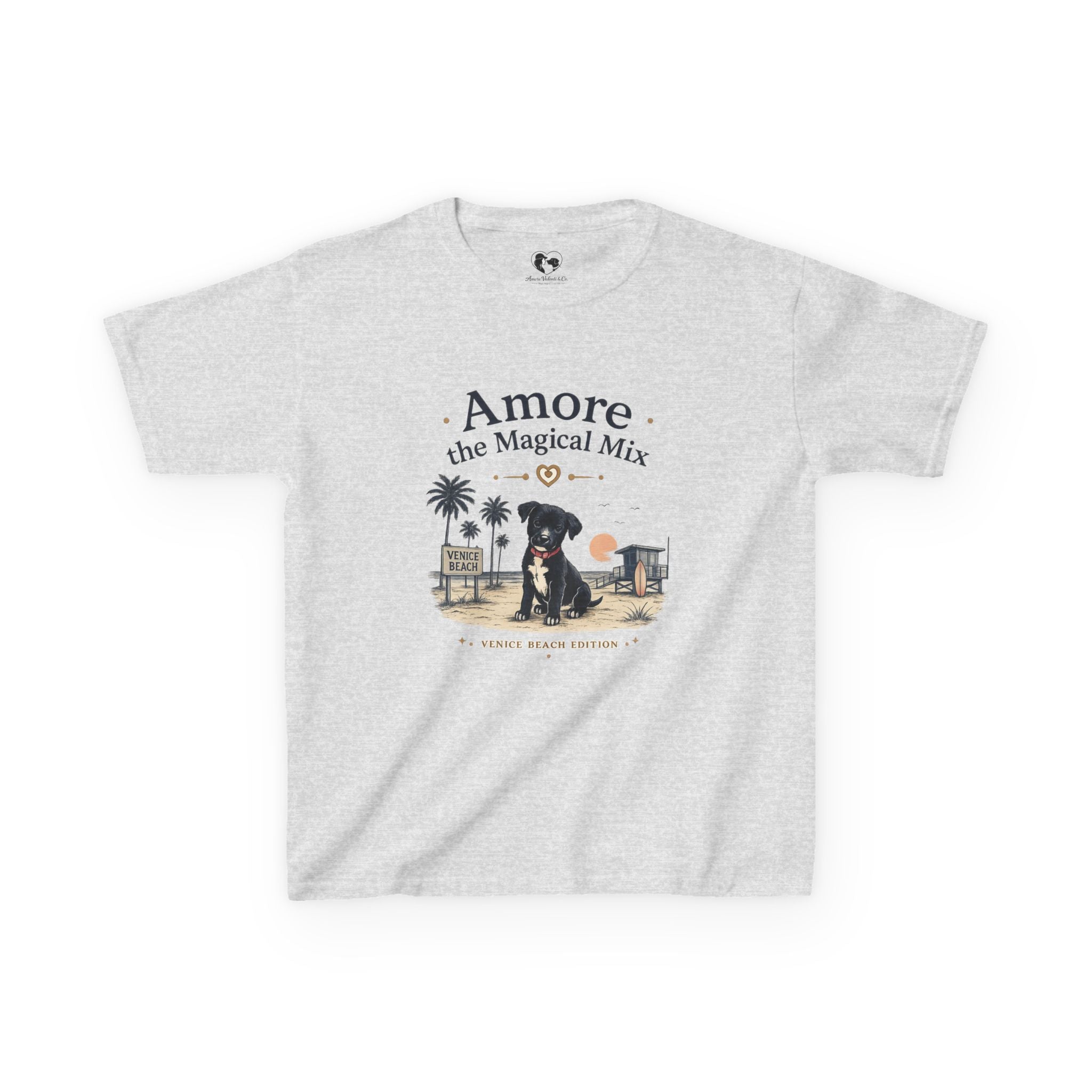 Amore the Magical Mix Kids T-Shirt — Cute Beach Puppy Graphic Tee