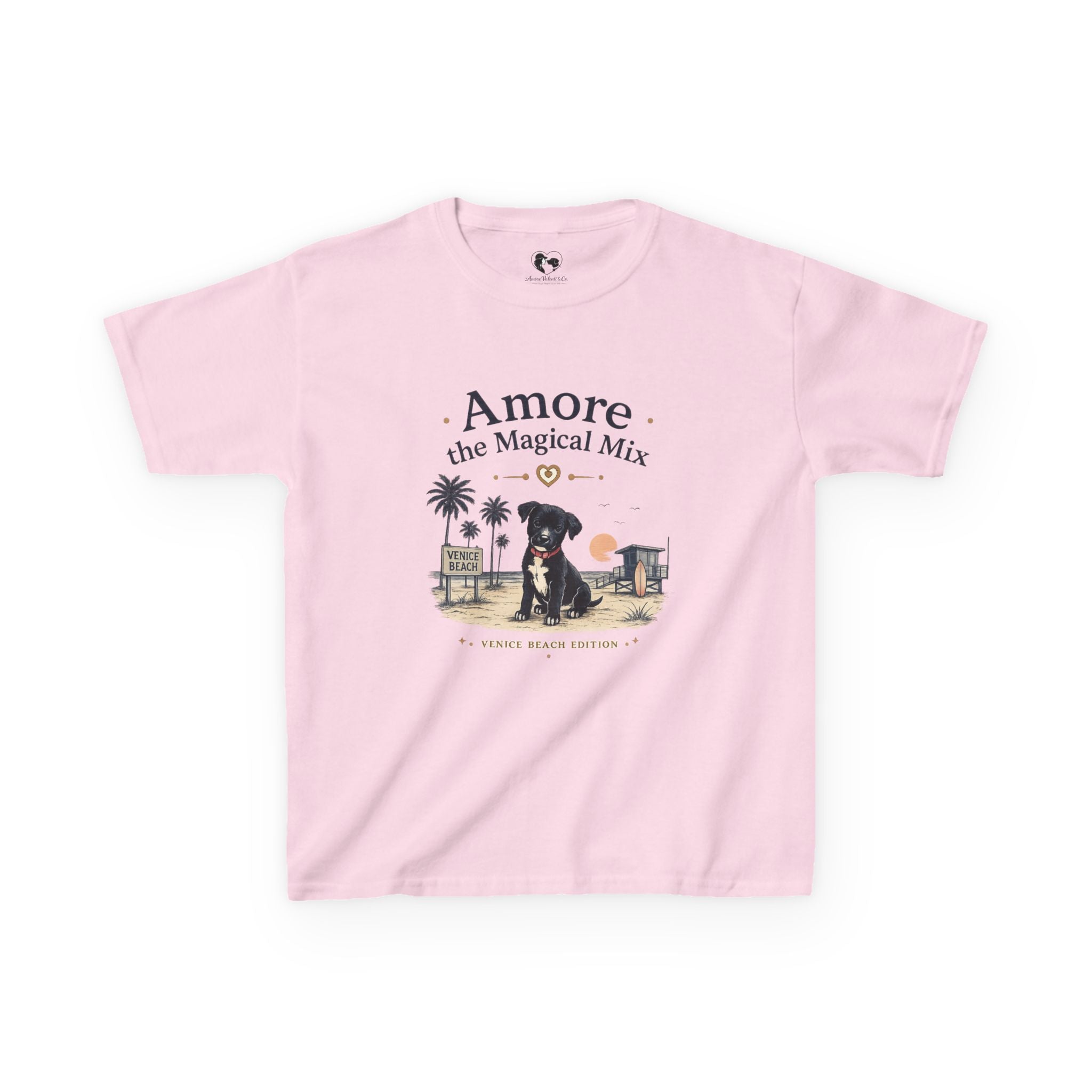 Amore the Magical Mix Kids T-Shirt — Cute Beach Puppy Graphic Tee