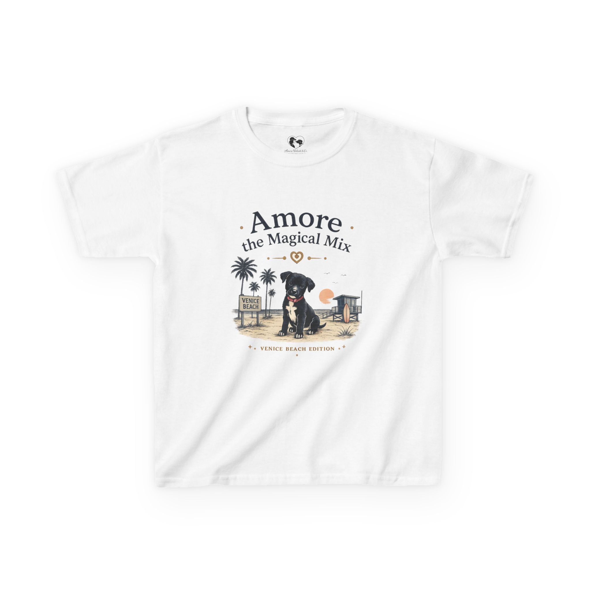 Amore the Magical Mix Kids T-Shirt — Cute Beach Puppy Graphic Tee