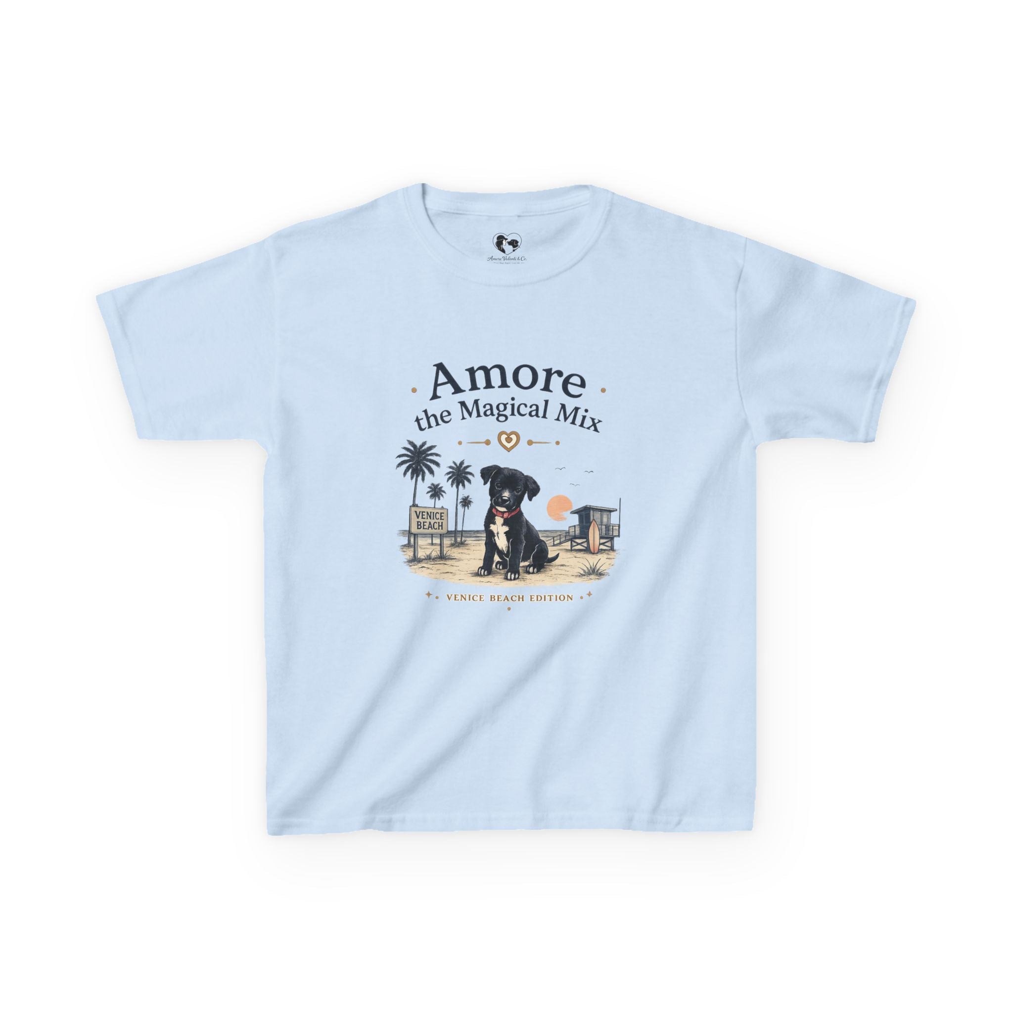 Amore the Magical Mix Kids T-Shirt — Cute Beach Puppy Graphic Tee