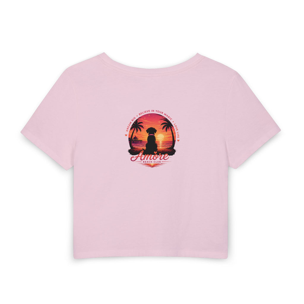 Women's Amore Silhouette Beach Sunset Baby Tee
