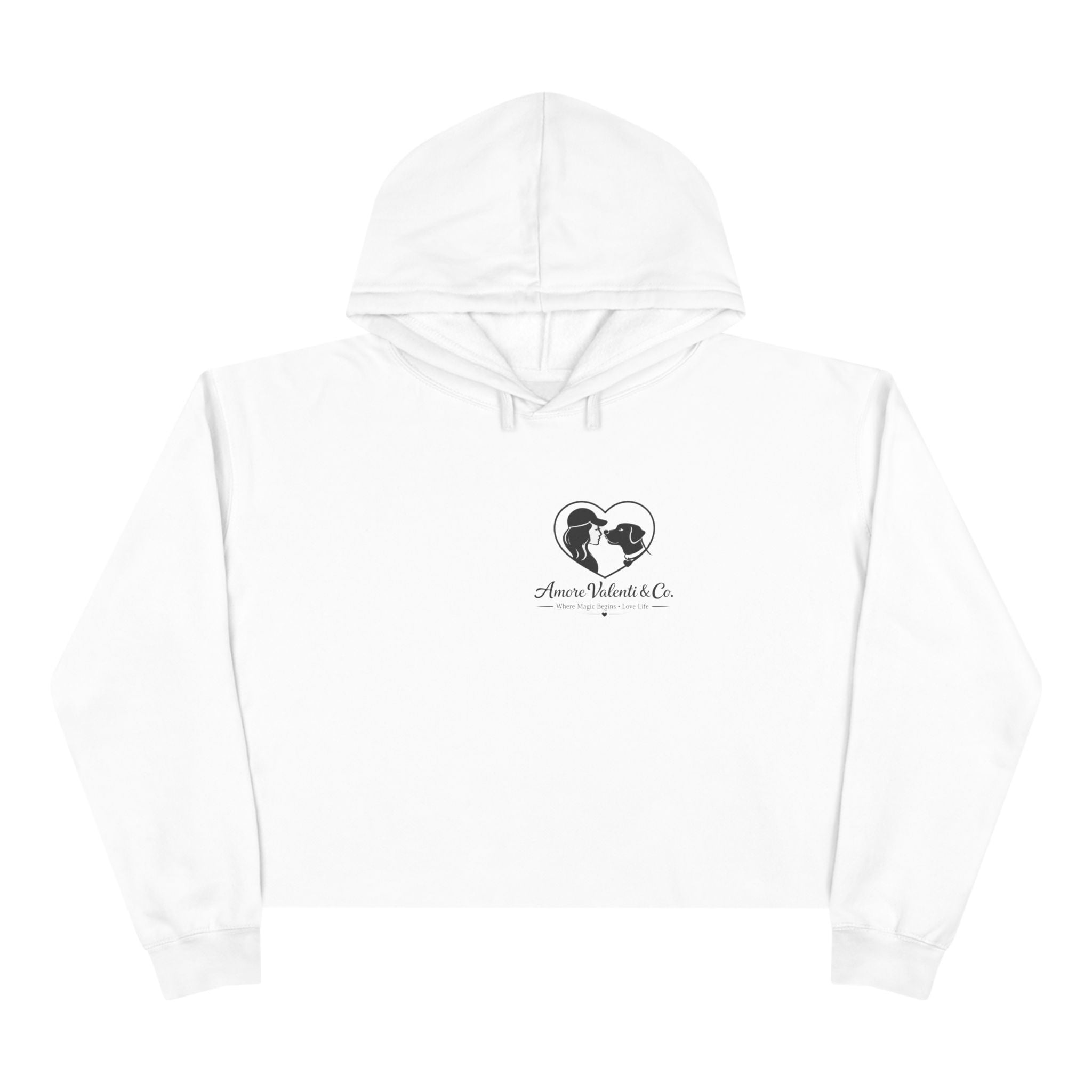 Adult Crop Hoodie Amore Valenti & Co Logo Dog Heart Silhouette